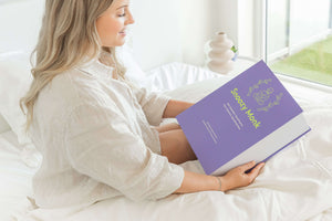 A Canadian Woman looking at a Snoozy Monk Bamboo Bed Sheet Box