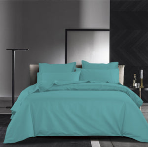 A Blue bamboo duvet cover set with full bed view