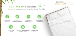 An infographic on Bamboo Bedding. Main points are the temperature regulation, twill weave, cooling, being breathable, and being insanely soft and smooth